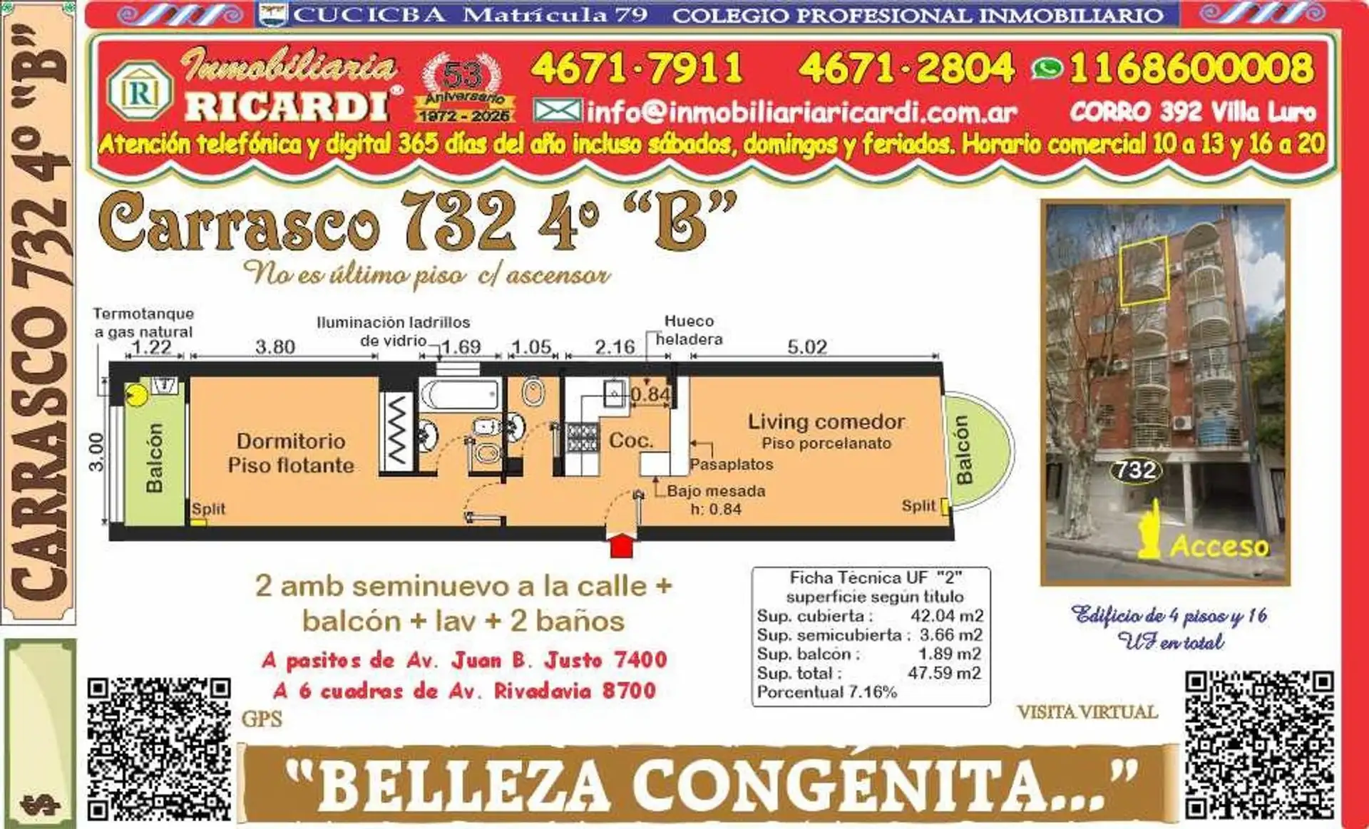 Departamento 2 ambientes en Vélez Sarsfield con balcón y 42,04 m²