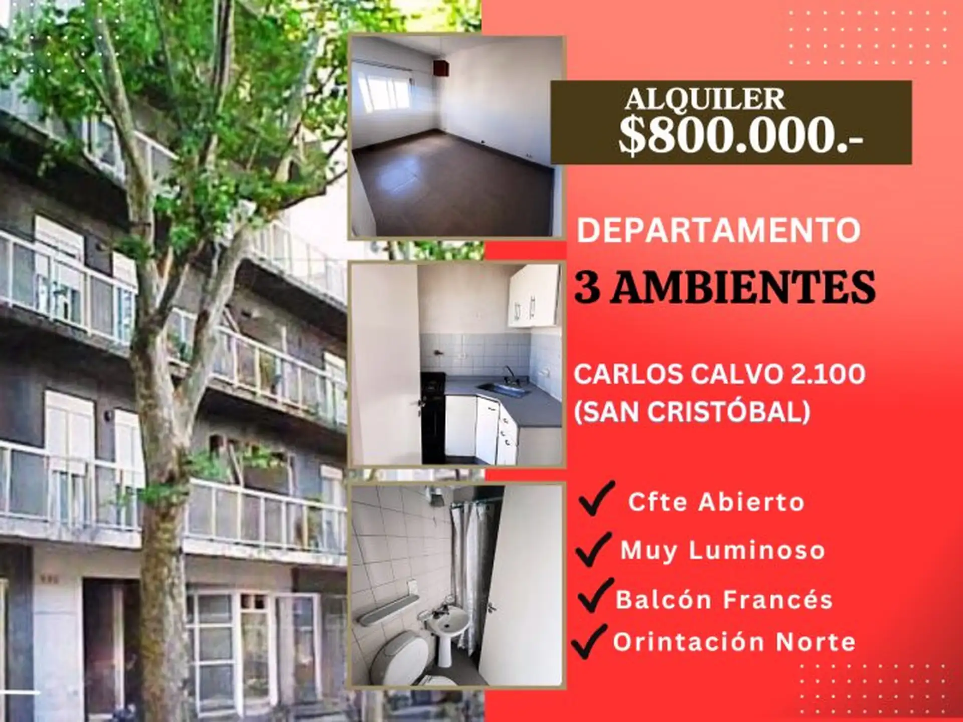 Departamento de 3 ambientes en San Cristóbal