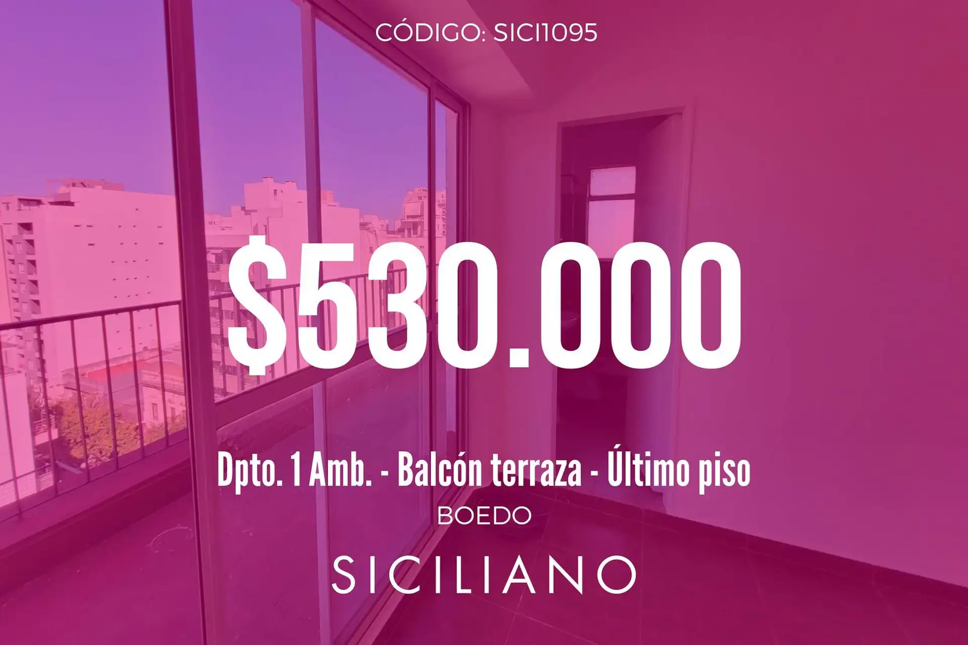 One-room apartment with terrace balcony in Boedo