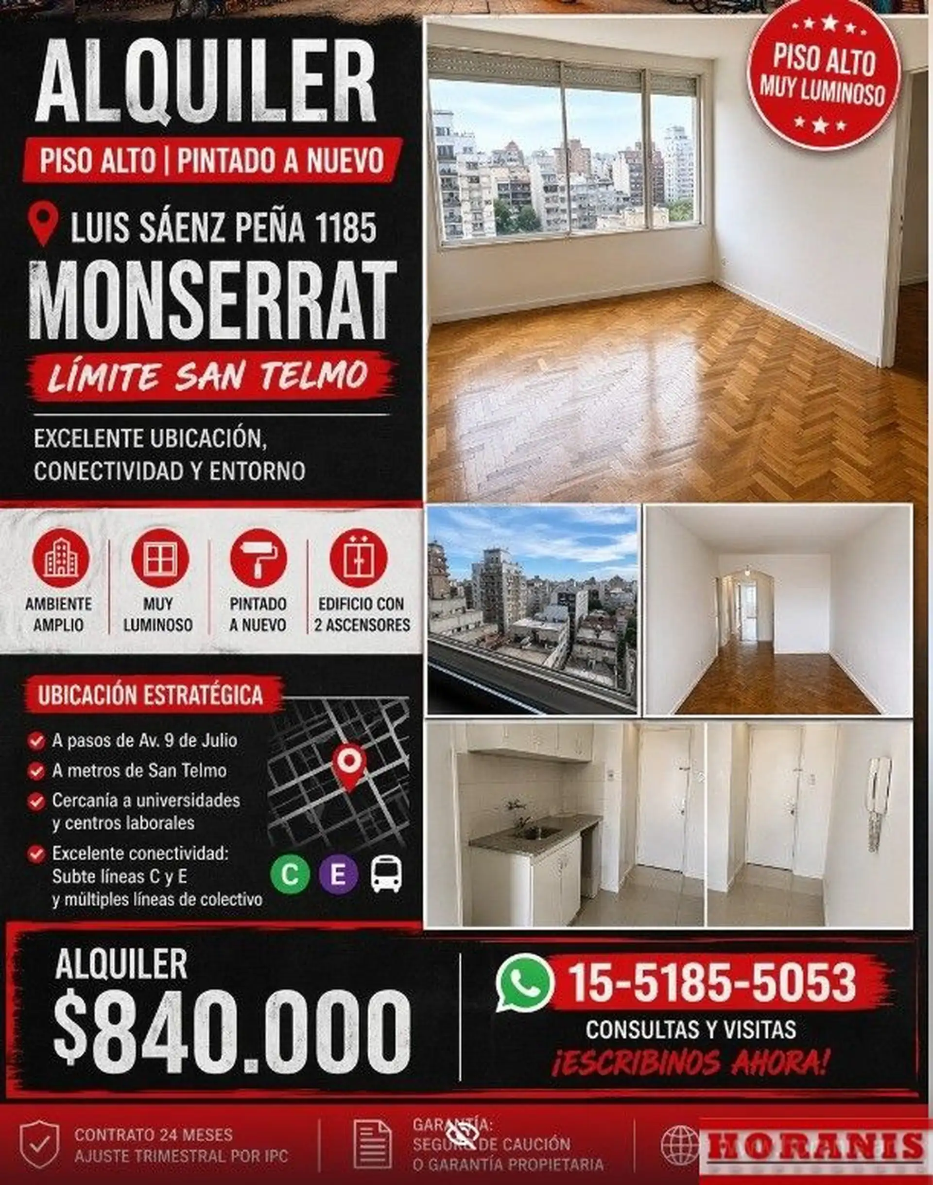 Трёхкомнатная квартира на высоком этаже в Monserrat, окна на восток