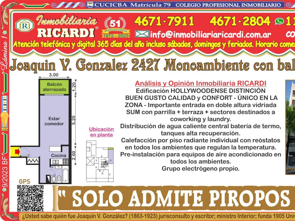 1BR, balcony and radiant floor