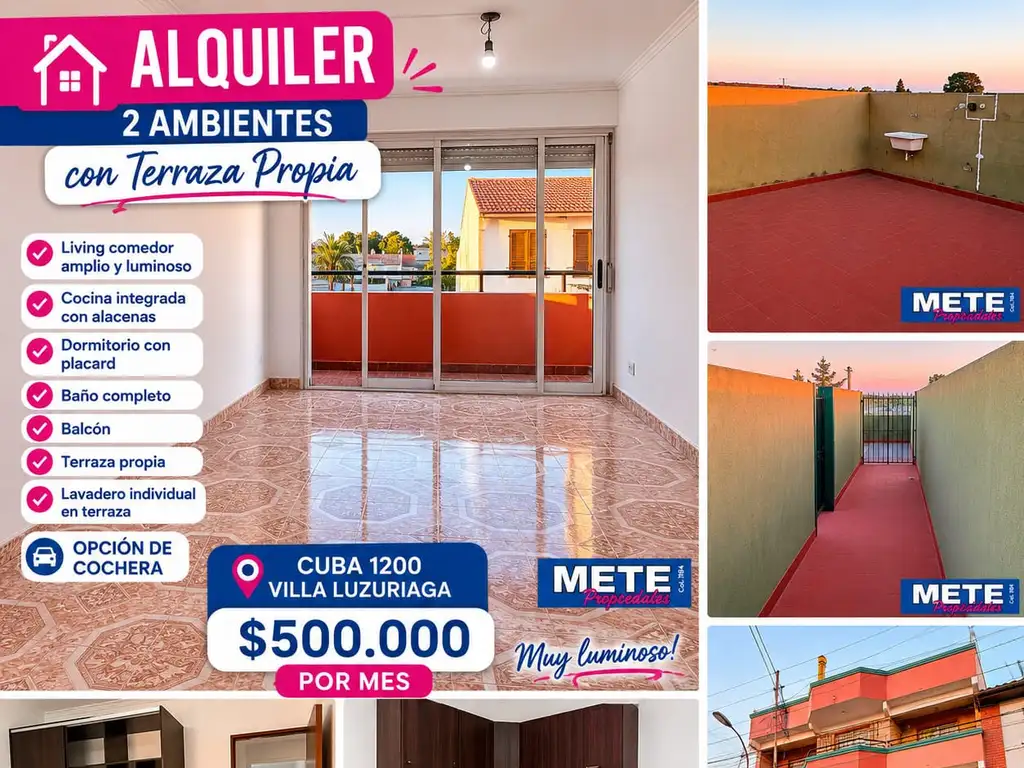 Terraza propia, 2 ambientes