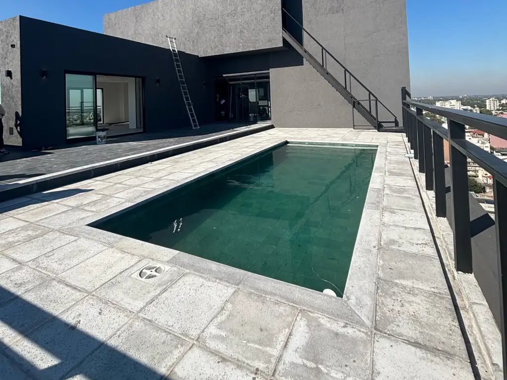 Rear-facing studio, balcony and amenities