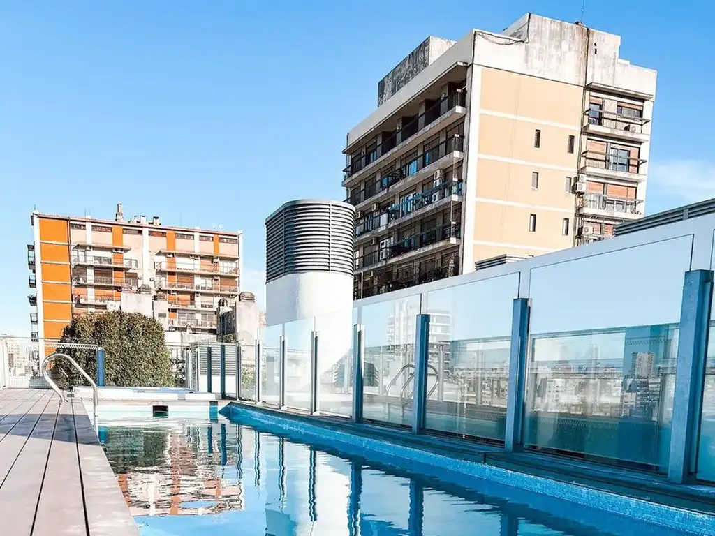 Studio with balcony and pool