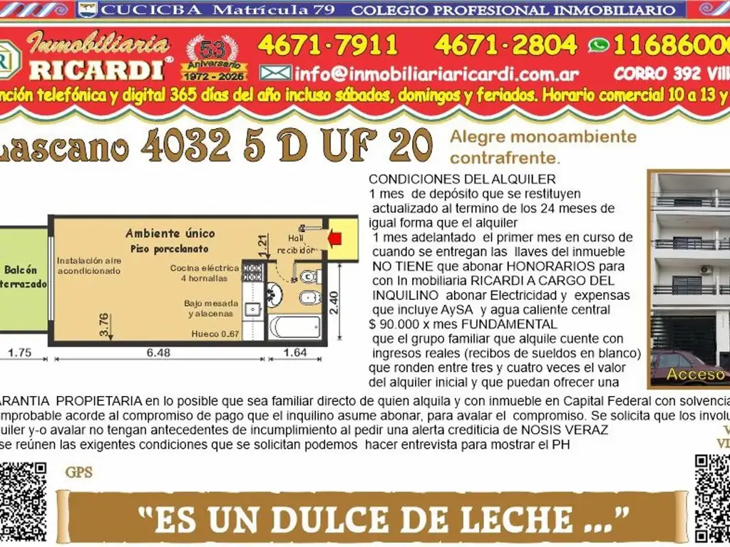 Monoambiente 5° piso con balcón