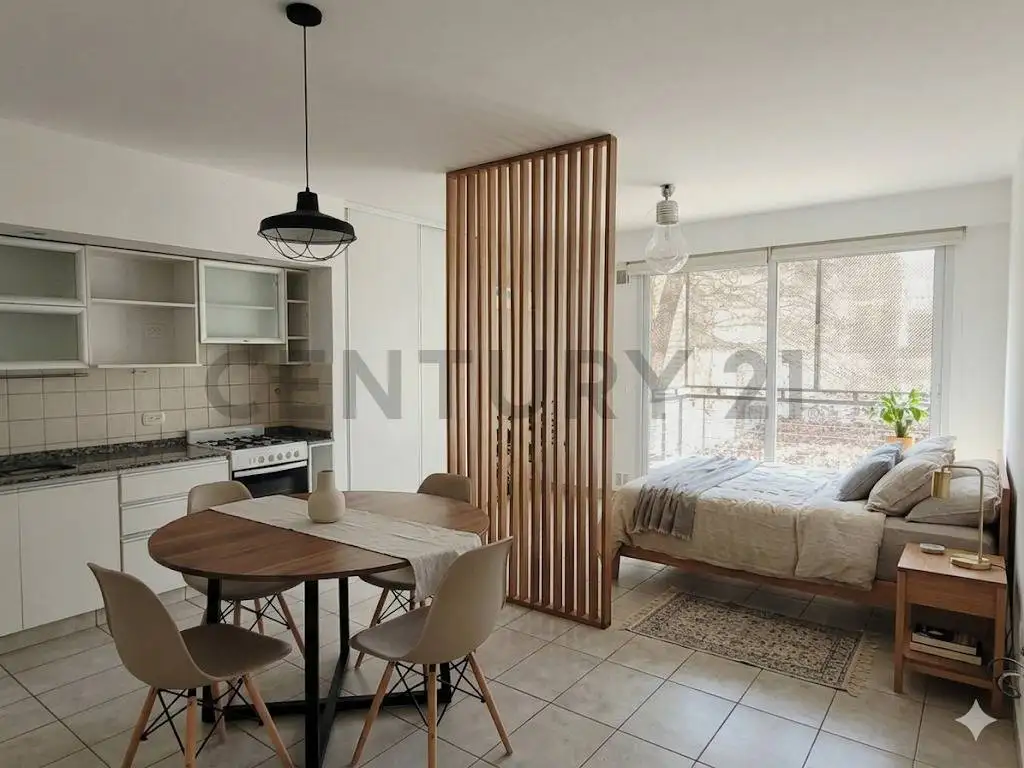 Monoambiente con balcón y amenities