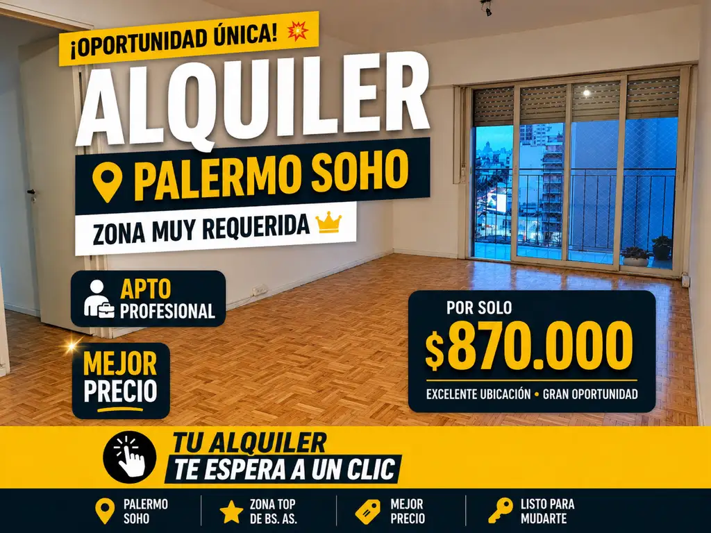 3 ambientes con balcón en Palermo Soho
