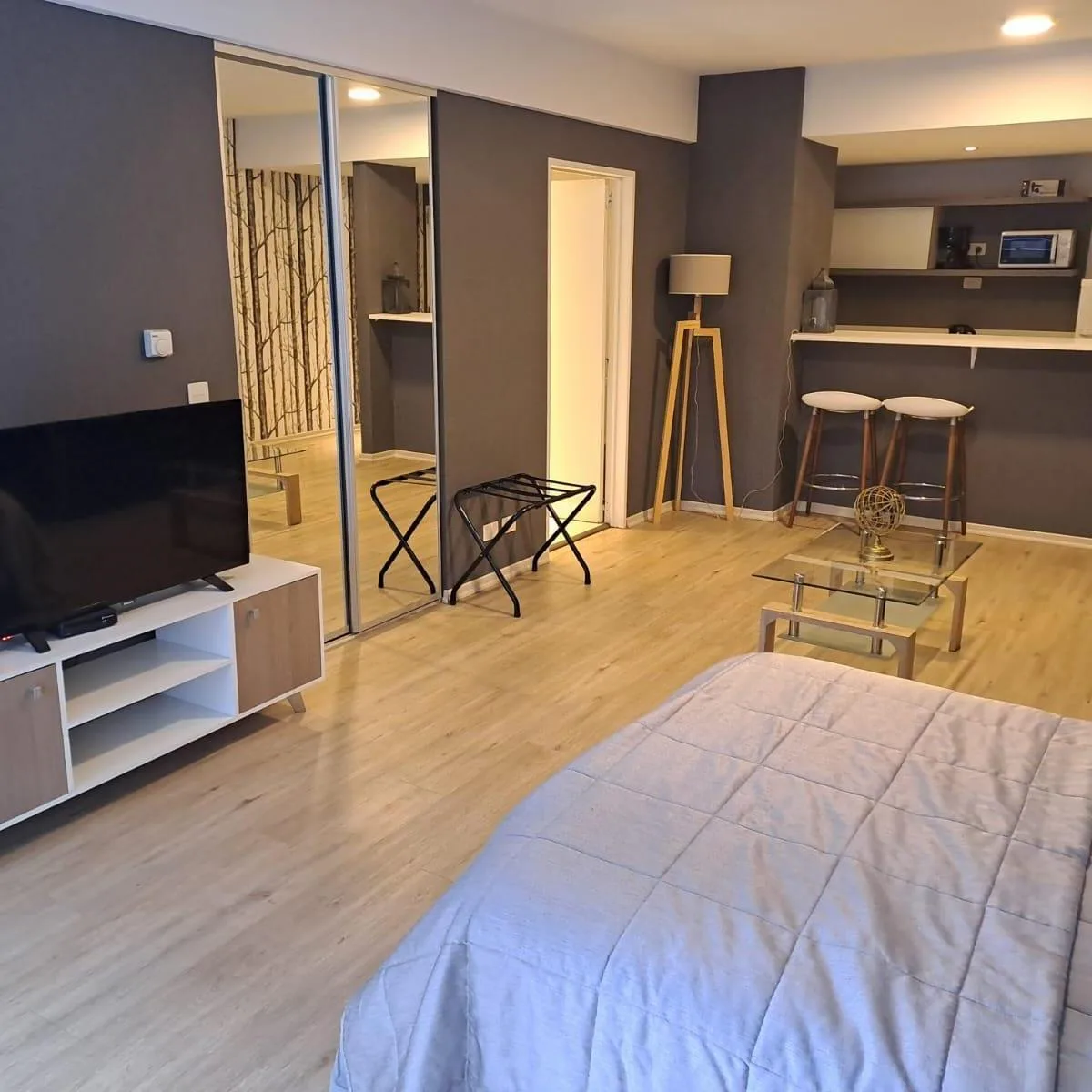 Monoambiente amoblado con cama matrimonial