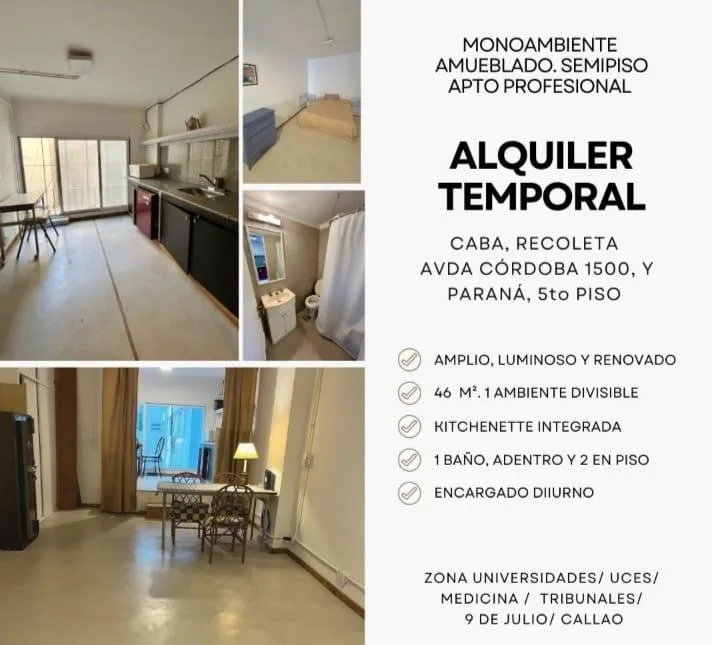 Monoambiente Amoblado Excelente Ubicacion Privilegiada