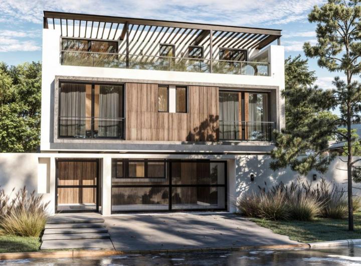 Rationalist-style house under construction in Martínez