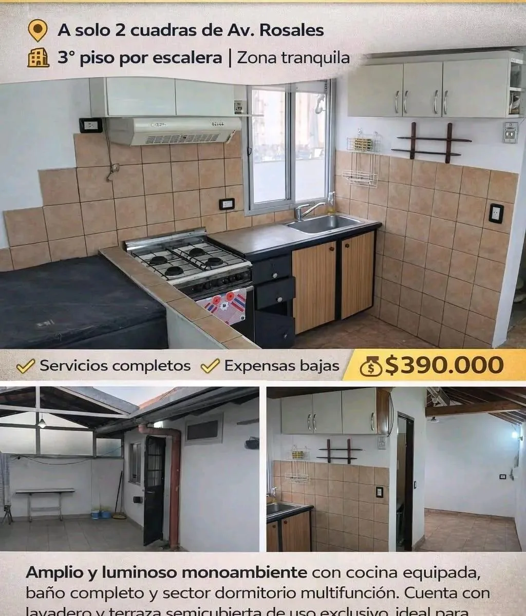 Kitnet de um ambiente com terraço semicooberto próprio em Lanús