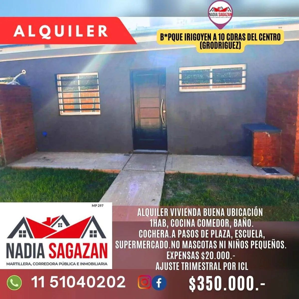 Casa con 60 m&sup2; en Alquiler, 1 Habitación, General Rodríguez