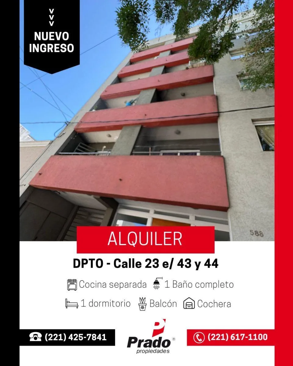 Apartamento de 1 dormitório com vaga de garagem em La Plata