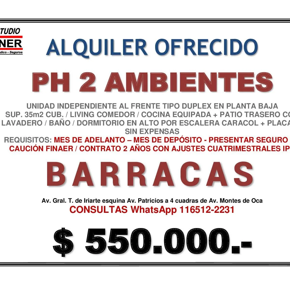 Alquiler Ofrecido PH Barracas 2 Amb