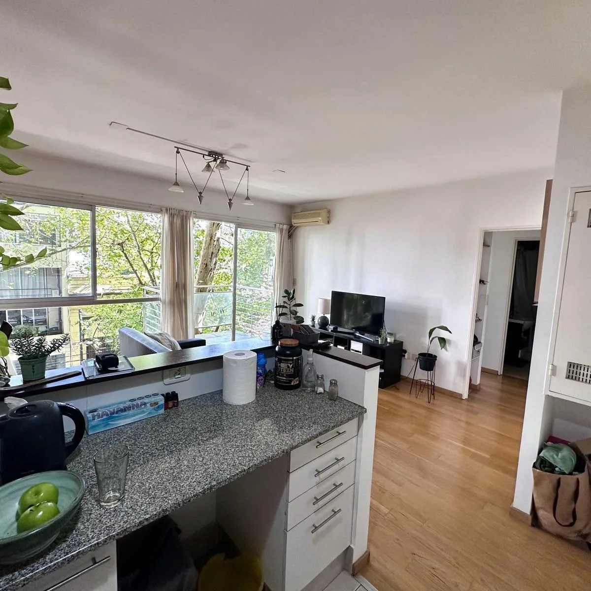 Furnished one-bedroom apartment in Colegiales with balcony and assigned covered parking