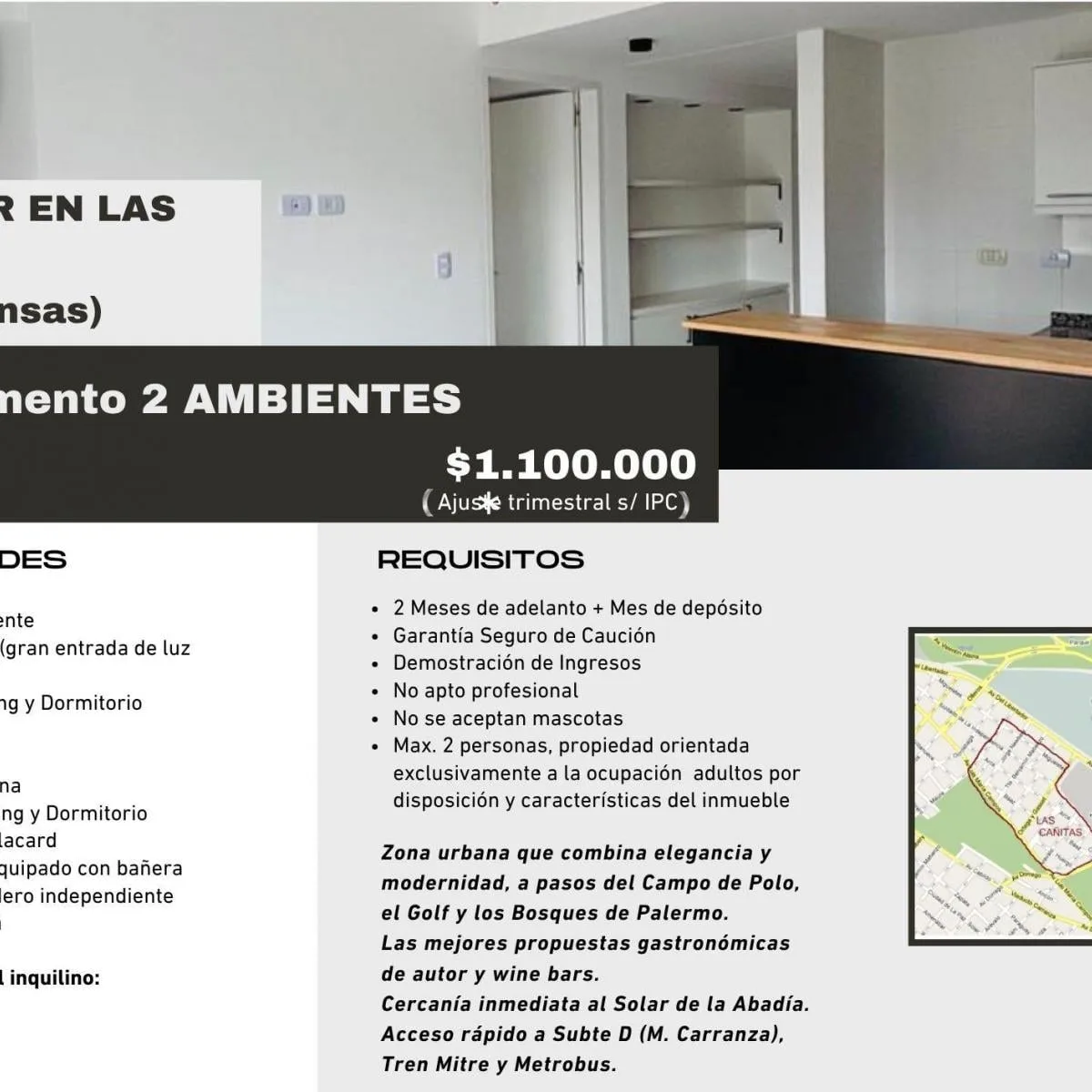 Apartamento de dois ambientes sem condomínio em Palermo