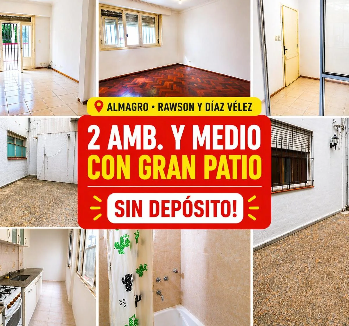 Departamento de 2 1/2 ambientes con gran patio en Almagro