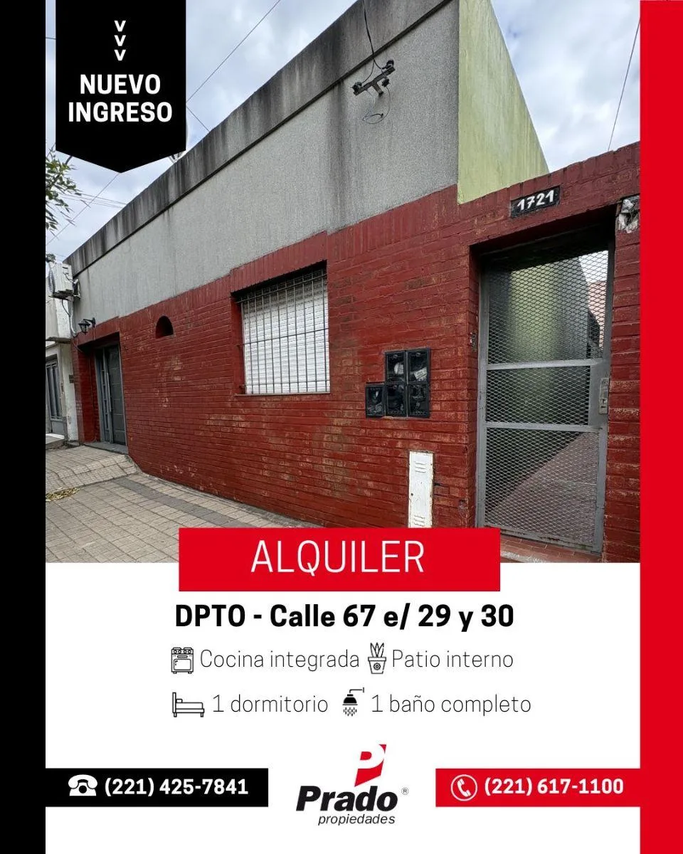 Apartamento de 1 dormitório com pátio interno em La Plata