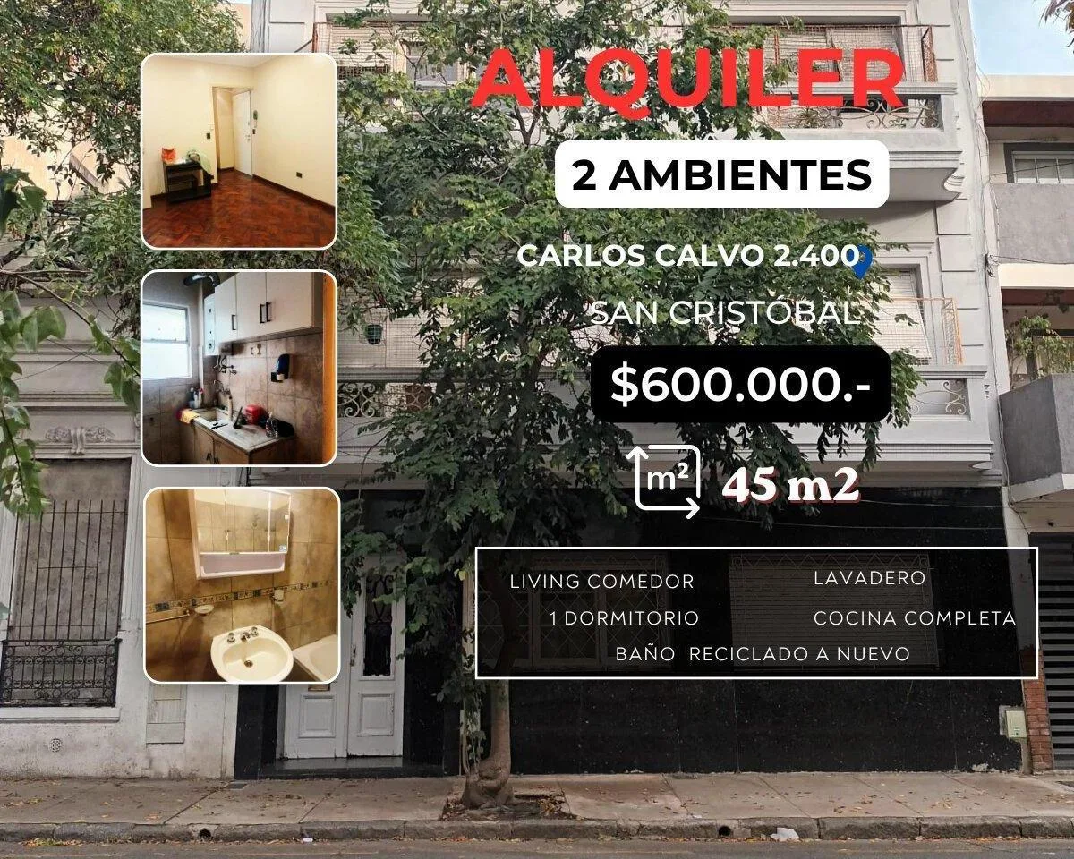 San Cristóbal, Depto 2 Amb.$600.000. - Carlos Calvo 2.400,impecable