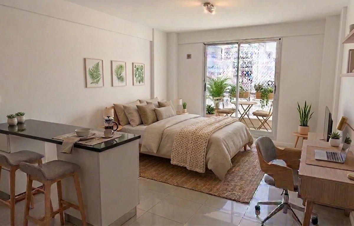 Studio with balcony and integrated kitchen