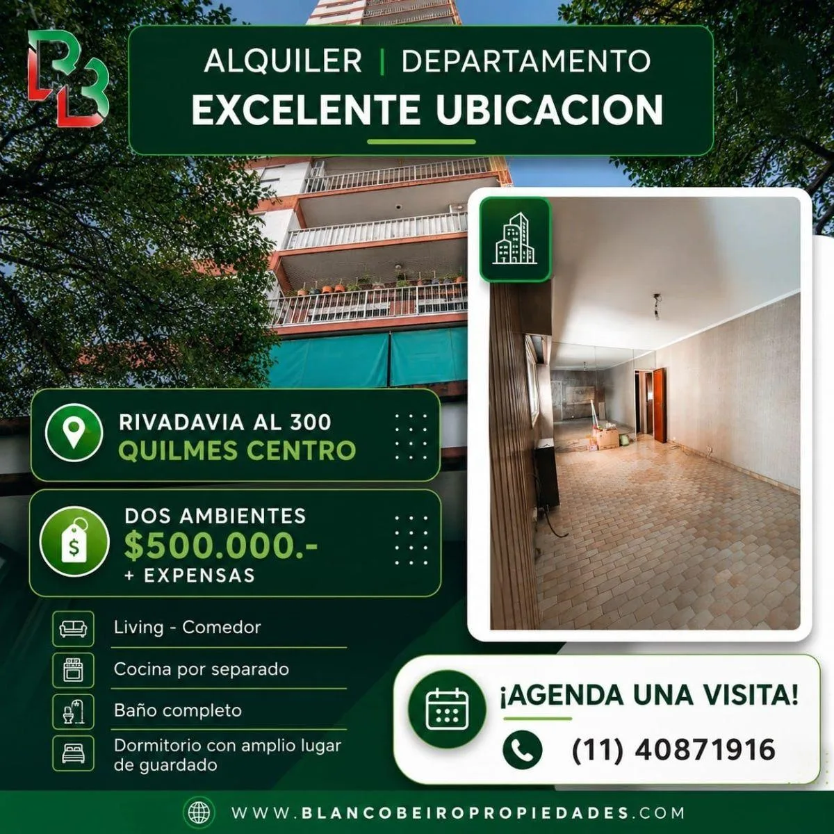 44 m², 2BR-style 2 rooms, Quilmes Centro