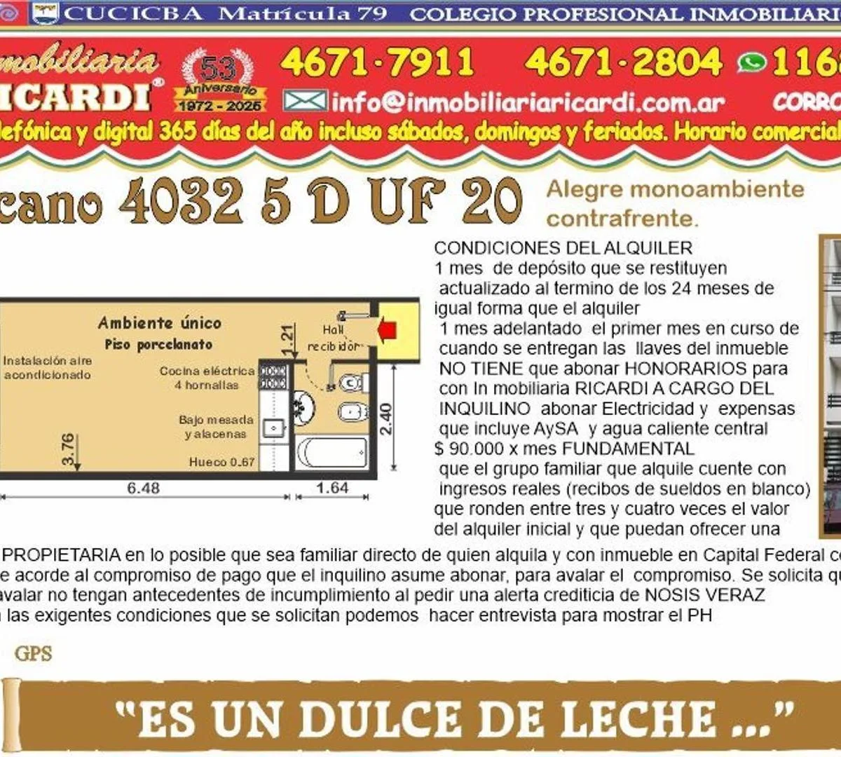 Es un Dulce de Leche. 1 Amb Nuevito Balcon Contraf