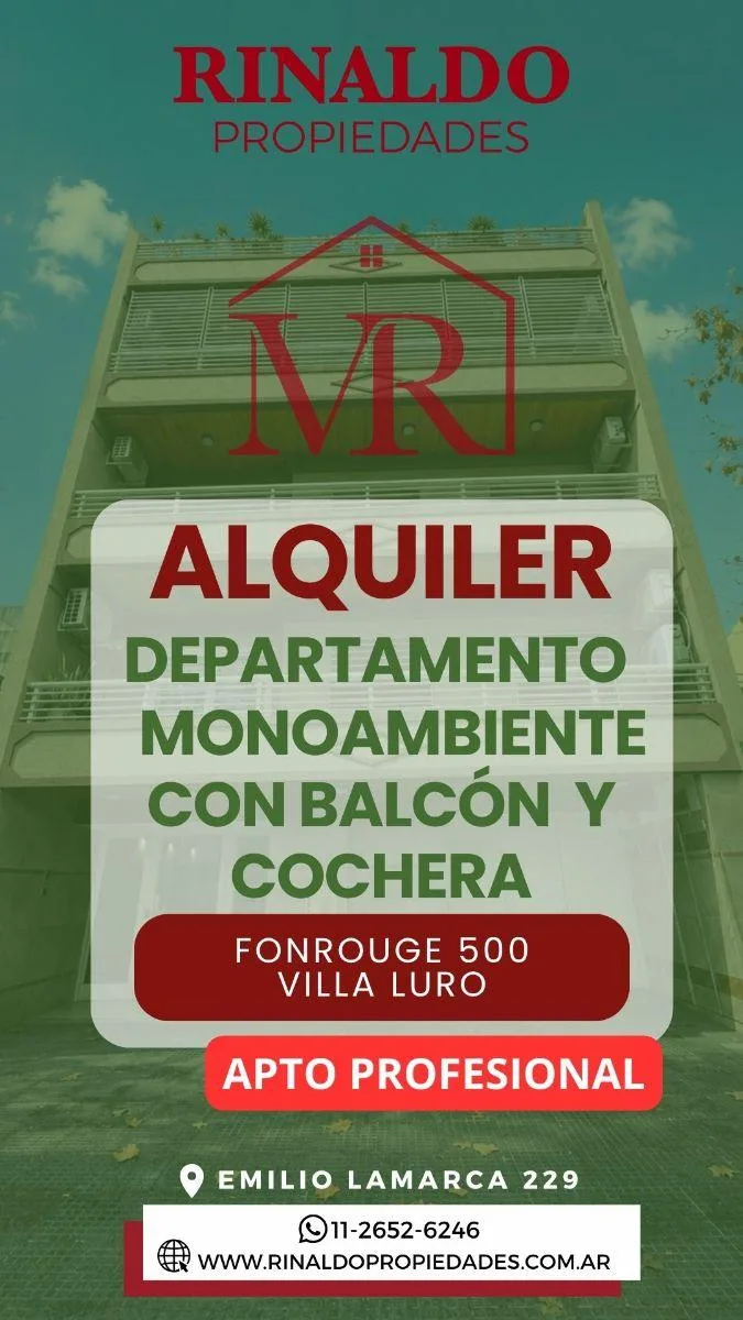 Alquiler | Departamento Monoambiente con Patio y Cochera - Barrio de Villa Luro