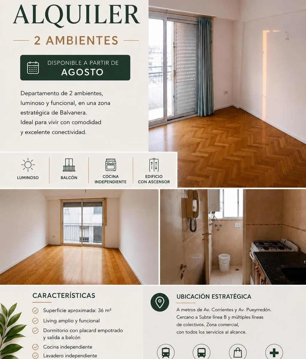 Alquiler Departamento de 2 Ambientes