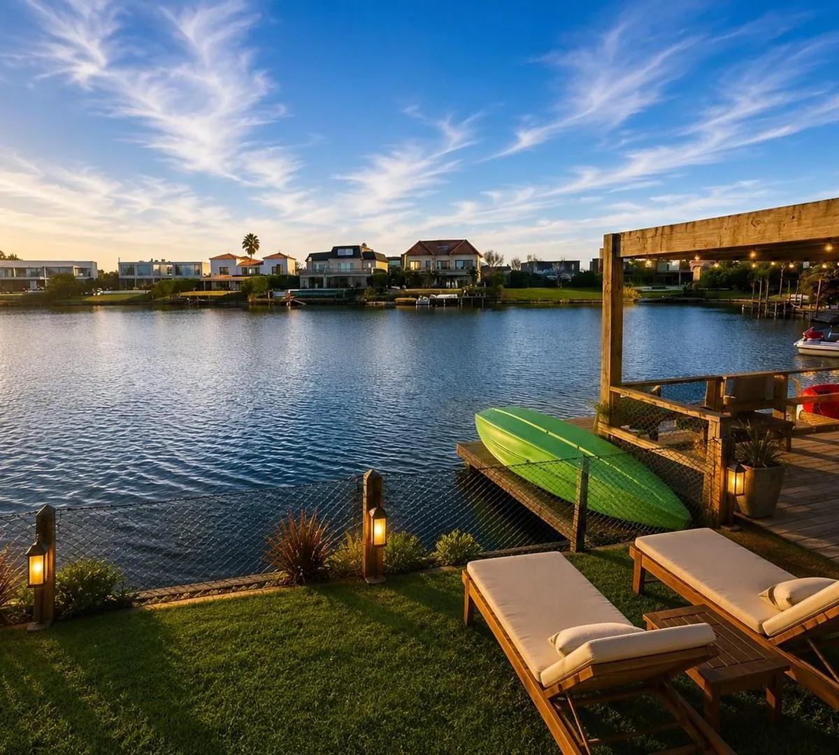 Modern lake house with dock