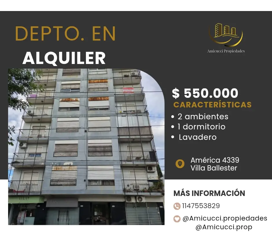 Apartamento de dois ambientes com 1 quarto em Villa Ballester