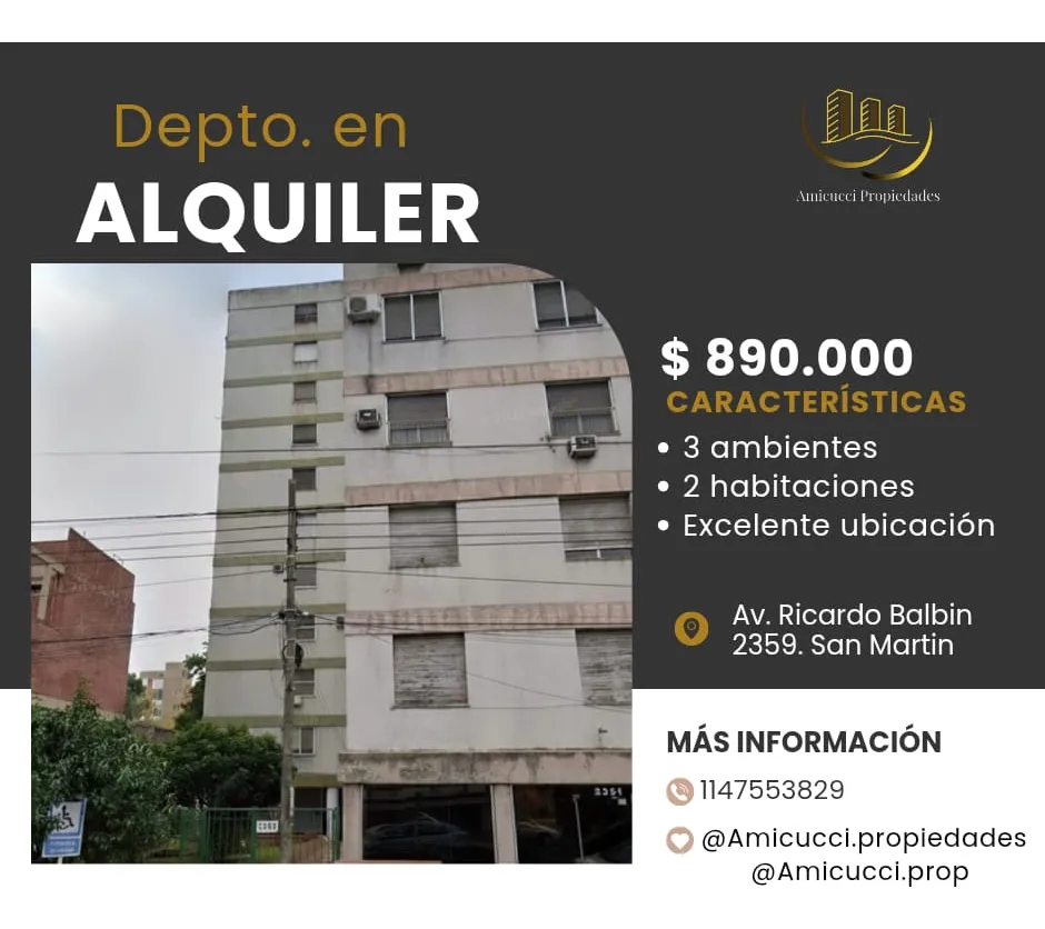 Two-bedroom apartment on Av. Ricardo Balbín in General San Martín
