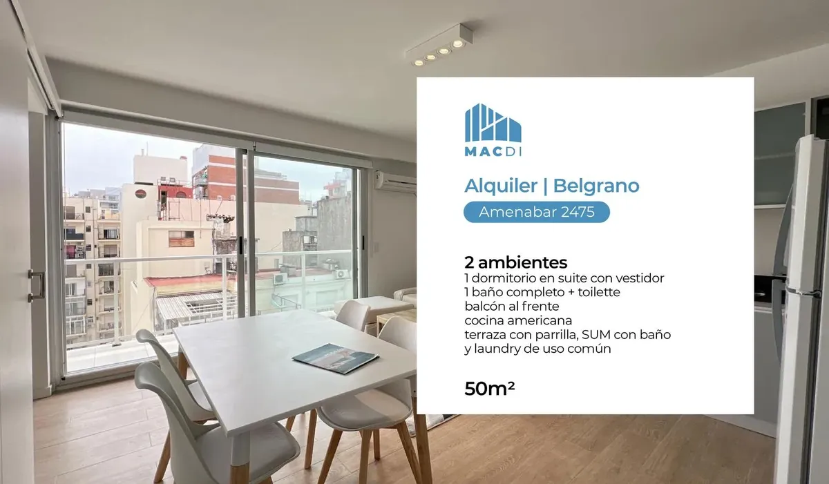 Apartamento mobiliado de dois ambientes com 1 suíte em Belgrano