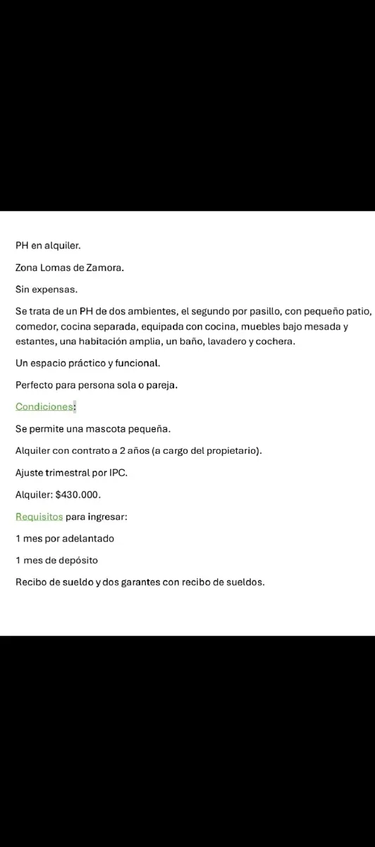 Departamento de 1 dormitorio en Lomas de Zamora con cochera y entrada independiente