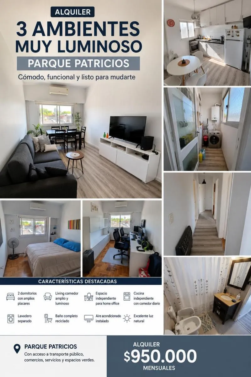 3 ambientes con terraza y A/C