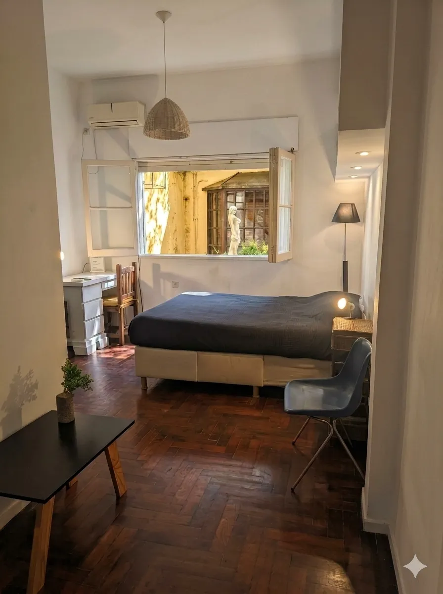 1 dormitorio, patio verde