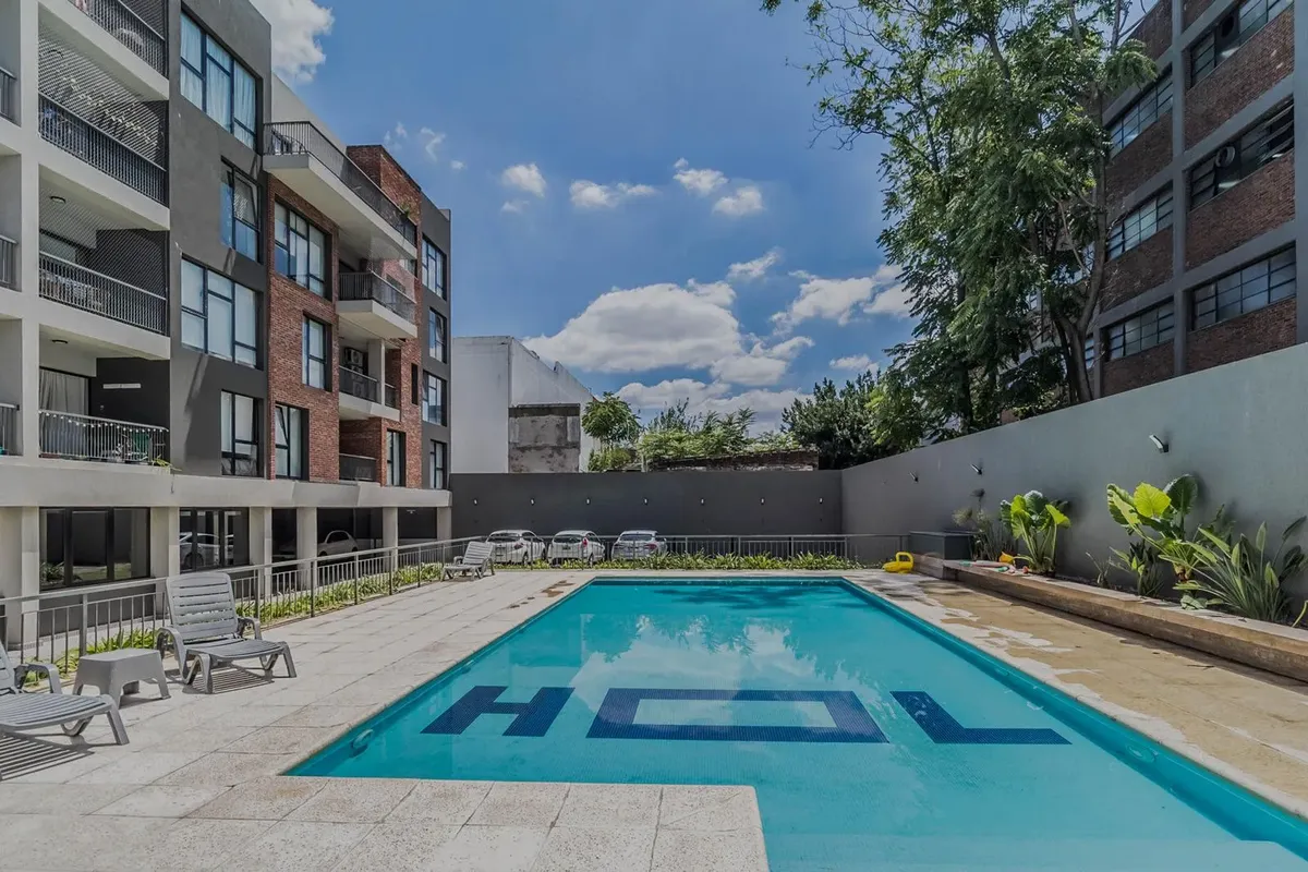 Studio with balcony and pool