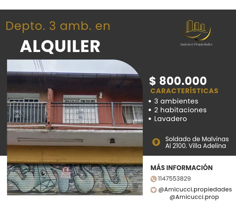 Departamento de 3 ambientes en Villa Adelina