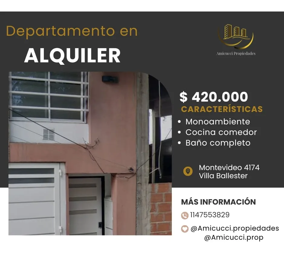 Monoambiente en alquiler en Villa Ballester