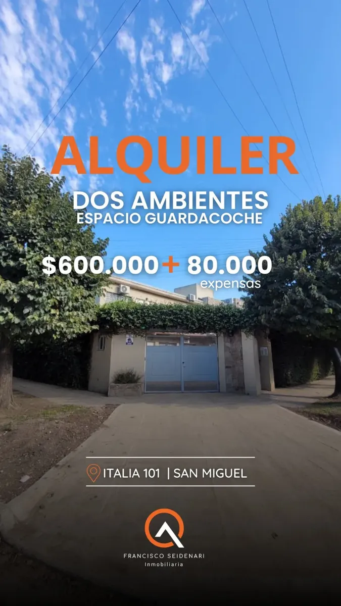 Alquiler Departamento Dos Ambientes Espacio Italia- San Miguel