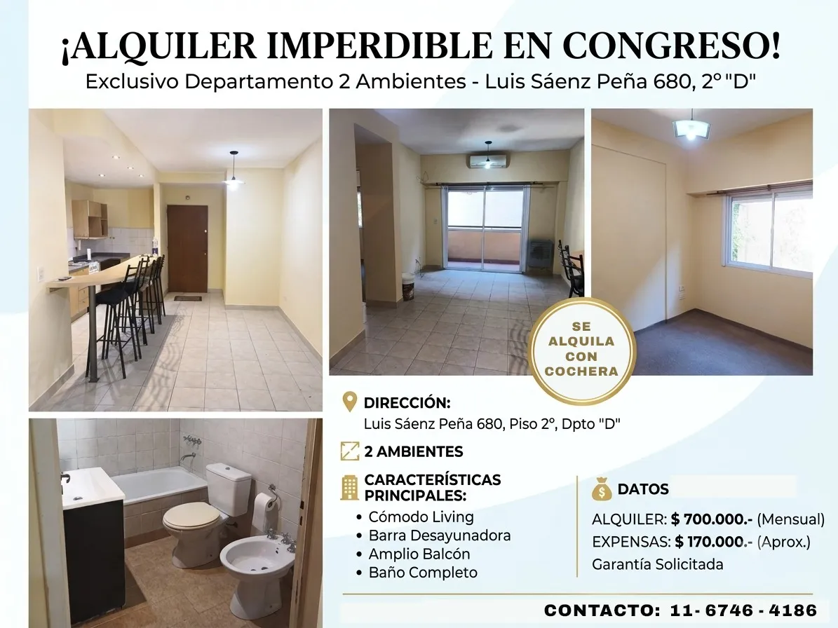 Departamento 2 ambientes con balcón