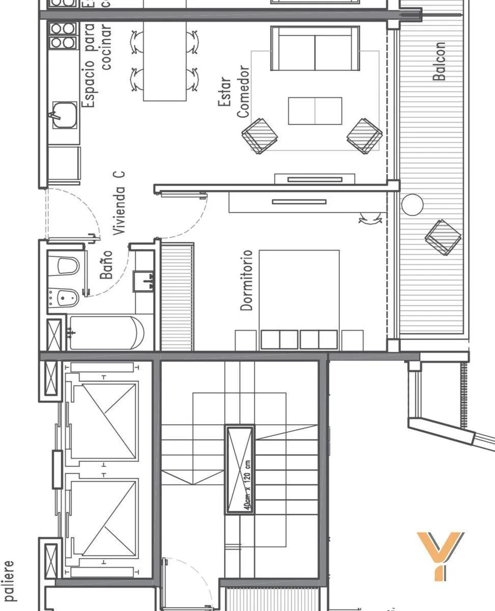 Departamento con balcón y terraza